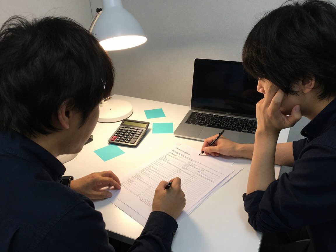 デスクで曲数と工程を確認するアーティストとエンジニア