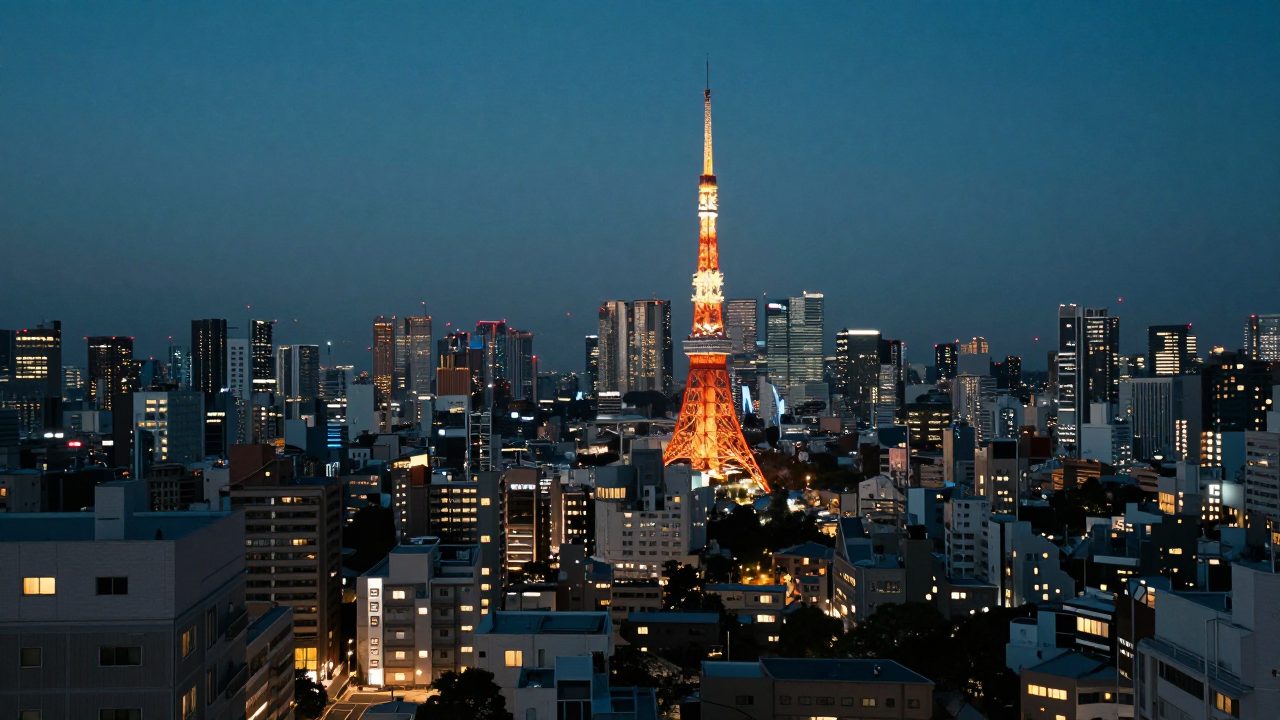 夕暮れの東京の街並みを屋上から望む